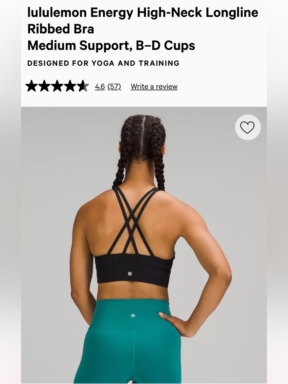Lululemon Energy High-Neck Longline Ribbed Bra - Black - Size 6 - Picture 2 of 6